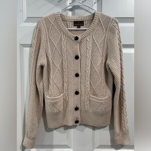 Fenn Wright Manson Cable Knit Wool Infused Cardigan Sweater Sz M Fisherman